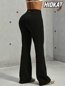 Hidkat Women's Fashion Solid Color High Waist Slim Fit Yoga Sports Knit Flare Pants - Black - View 1