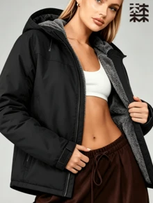 mulinsen Women's Winter Fleece Lined Hooded Windproof Jacket, Zipper Windproof Warm Coat, Suitable For Hiking And Daily Commuting - Black - View 3