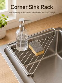Triangular Sink Drain Rack, No-Drill Storage Rack, Fits Sink Corner, Tool-Free Installation, Space-Saving Design, Reinforced Load-Bearing Capacity, Suitable For Countertop Storage, Sink Drainage, Sponge/Cloth Storage And Cleaning Tool Organization - Multicolor - View 5