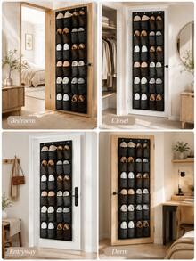 Large Capacity Door Hanging Shoe Storage Bag, Available In 40, 35, 24 Or 14 Slots. Made Of Breathable Non-Woven Fabric With Sturdy Black Frame, Dust-Proof And Moisture-Proof, Clear Visibility Of Contents. - View 6