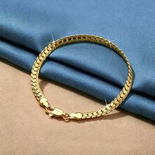 8 Inch 18K Gold Plate Bracelet 5MM Sideways Chain Bracelets For Woman Men Fashion Wedding Engagement Jewelry Gifts - Gold - View 2
