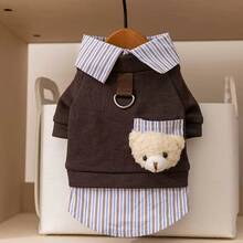 1pc Pet Warm Bear Cute Plaid Sweatshirt, Dog Clothes Cat Clothes With Leash Attachment - Multicolor - View 13