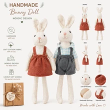 1pc Handmade Fabric 29cm Dress-Up Rabbit Plush Doll, Newborn Baby Birthday Gift, Teething & Sleep Companion Soothing Doll - Baby Bunny - View 2