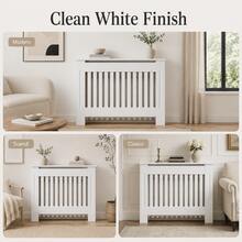 Royalswill White Radiator Cover, Modern MDF Vertical Slats Radiator Cabinet With Top Shelf, Wooden Radiator Heater Cover For Living Room, Bedroom & Hallway, 3 Sizes - White - View 4