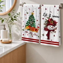 2/4/6pcs Christmas Theme Printed Christmas Home Decor Kitchen Napkins, Classic Red & Green Holiday Hand-Painted Style, Soft & Easy To Clean, Santa Claus, Christmas Tree, Snowflake Patterns, Christmas Gifts, Kitchen Decor, Baking, Cooking, Christmas Party, Christmas Table Decor, Kitchen Accessories - Multicolor - View 3