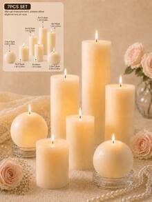 Multi-Size Ivory White Cylinder And Ball Decorative Candles, Suitable For Weddings, Dining Tables, Home Decor, Parties And Holiday Table Settings - Ivory White - View 18