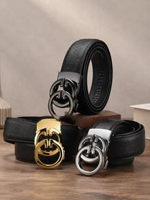 1pc Men's Letter Automatic Buckle Belt: Luxury Embossed PU Leather Belt With Adjustable Automatic Lock Buckle, 3 Buckle Color Options, Y2K Western Style Belt - Multicolor - View 10