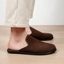Men's Plus Size Oversized Suede Backless Slippers, Simple Design, Easy On/Off, Soft Upper, Snug Fit - Brown - View 3
