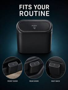 1set Black Push Lid Hanging Car Trash Can, Compact Mini Car Door-Mounted Garbage Bin, Portable Vehicle Waste Basket & Multifunctional Storage Organizer, Easy-Clean Auto Interior Accessory For Front & Rear Door, SUV, Sedan & Truck - Multicolor - View 2