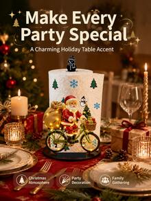 1pc Santa Claus Riding Bicycle 2D Tissue Holder, Acrylic Material Vertical Toilet Paper Storage Rack, Kitchen Dining Table Decorative Ornament, Easy To Install, Suitable For Christmas Party Home Room Decoration, Tissues Not Included - Brown - View 3