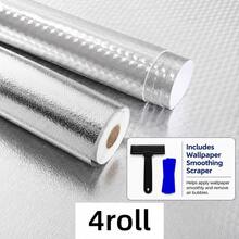 Papel de aluminio autoadhesivo ancho a prueba de aceite para cocina, película resistente al calor e impermeable para salpicadero, fregadero, encimera, gabinete, cajón & pared de cocina - Plateado - Ver 29