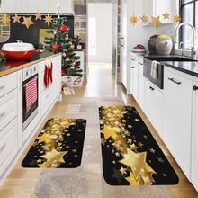 1/2/3pcs Christmas Theme Kitchen Rug, Flannel Kitchen Rug, Comfortable Soft Absorbent Non-Slip Machine Washable With Non-Slip Backing, Multi-Functional Home Floor Mat, Suitable For Doorway, Living Room, Bedroom, Kitchen, Dining Room, Bathroom, Laundry Room, Patio, Entryway, Holiday Christmas Decor Mat - Multicolor - View 2