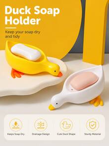 1pc Yellow Duck Shaped Soap Holder, Plastic Material, Suitable For Kitchen Bathroom Countertop Storage Box, Non-Slip Drainage Soap Dish Container, Bathroom Accessories, Home Bathroom Decor, Summer - Multiple Styles and Colors - View 3