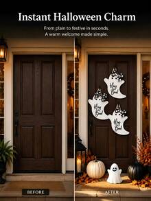 1pc Wooden Halloween Ghost Door Hanging Decor, Cute Bow Decoration, Suitable For Front Door Wall, Spooky Home Entryway Decoration, Indoor/Outdoor Farmhouse Country Style Halloween Decor, Suitable For Porch Living Room, Autumn Holiday Party Supplies - Multiple Styles - View 4