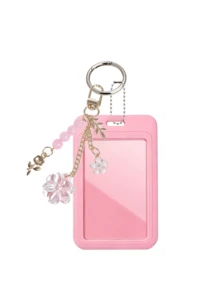 Fashionable Y2k Portable Card Holder - Equipped With Flower Bead Hanging Pendant And Sliding Cover Retractable Design; Personalized Card Bag With Keychain Decoration; Id Card Holder, Diy Keychain Bag Hanging; Id Card Holder - Multicolor - View 11