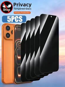 5Pcs Privacy Tempered Glass Screen Protector, Anti‑Spy Full Coverage Anti‑Peep Screen Film, Anti‑Scratch Shatter‑Proof Privacy Protection Phone Screen Protector Compatible With IPhone 18 Pro Max 17 And More Models - Black - View 10
