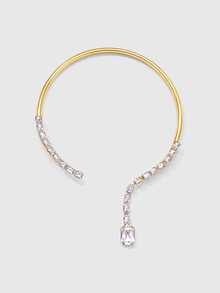 outingfit 1pc New Rotating Collar Necklace, Minimalist Elegant Rhinestone Choker Collarbone Chain Accessory - Gold - View 8