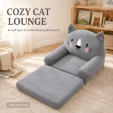 Grey Cartoon‑Style Foldable Sofa Chair, 2‑Layer Structure With Wide Handles & Supportive Backrest For Home Bedroom Use - Light Grey - View 1