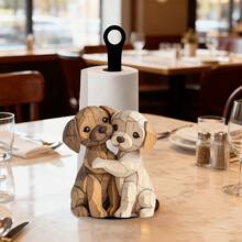 1pc 2D Acrylic Animal Kitchen Paper Towel Holder, Cute Puppy Design, Cling Film Storage, Kitchen Living Room Bathroom Paper Towel Storage Rack, Valentine's Day Hugging Puppy, Paper Towel Not Included - Multicolor - View 5