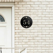 3 Sizes Available! Custom Metal House Number Plate With Elegant Olive Wreath - Black Round House Number And Address Plate - Metal House Number Plate - Black - View 9
