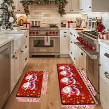 1/2/3pcs Christmas Theme Kitchen Rug, Flannel Kitchen Rug, Comfortable Soft Absorbent Non-Slip Machine Washable With Non-Slip Backing, Multi-Functional Home Floor Mat, Suitable For Doorway, Living Room, Bedroom, Kitchen, Dining Room, Bathroom, Laundry Room, Patio, Entryway, Holiday Christmas Decor Mat - Multicolor - View 13