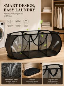 3-Compartment Foldable Laundry Basket, Breathable Mesh Dirty Clothes Bin, Large Capacity Partition Design, Portable With Handles, Suitable For Bathroom And Laundry Room, Easily Sort Household Dirty Clothes - Multicolor - View 4