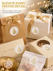 1500PCS/3ROLL Gold Foil Christmas Tree Round Stickers Roll, Self‑Adhesive Labels For Gift Sealing Decor - Multicolor - View 1