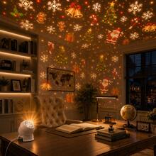 Lampu Proyeksi Natal USB, Lampu Malam Dekorasi Natal Dinamis LED, Rotasi 360°, Lampu Meja Portabel, Sempurna untuk Kamar Tidur, Ruang Tamu, atau Asrama. Memproyeksikan Pola Dekorasi Natal yang Menawan di Langit-langit dan Dinding, Hadiah Halloween, Natal, dan Ulang Tahun. - Putih - View 6