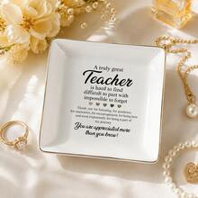 1pc Teacher Appreciation Quote Ceramic Jewelry Dish, Square Trinket Tray With Inspirational Thank You Message And Heart Accents, Gift For Teachers, Classroom Or Desk Decor - Multicolor - View 10