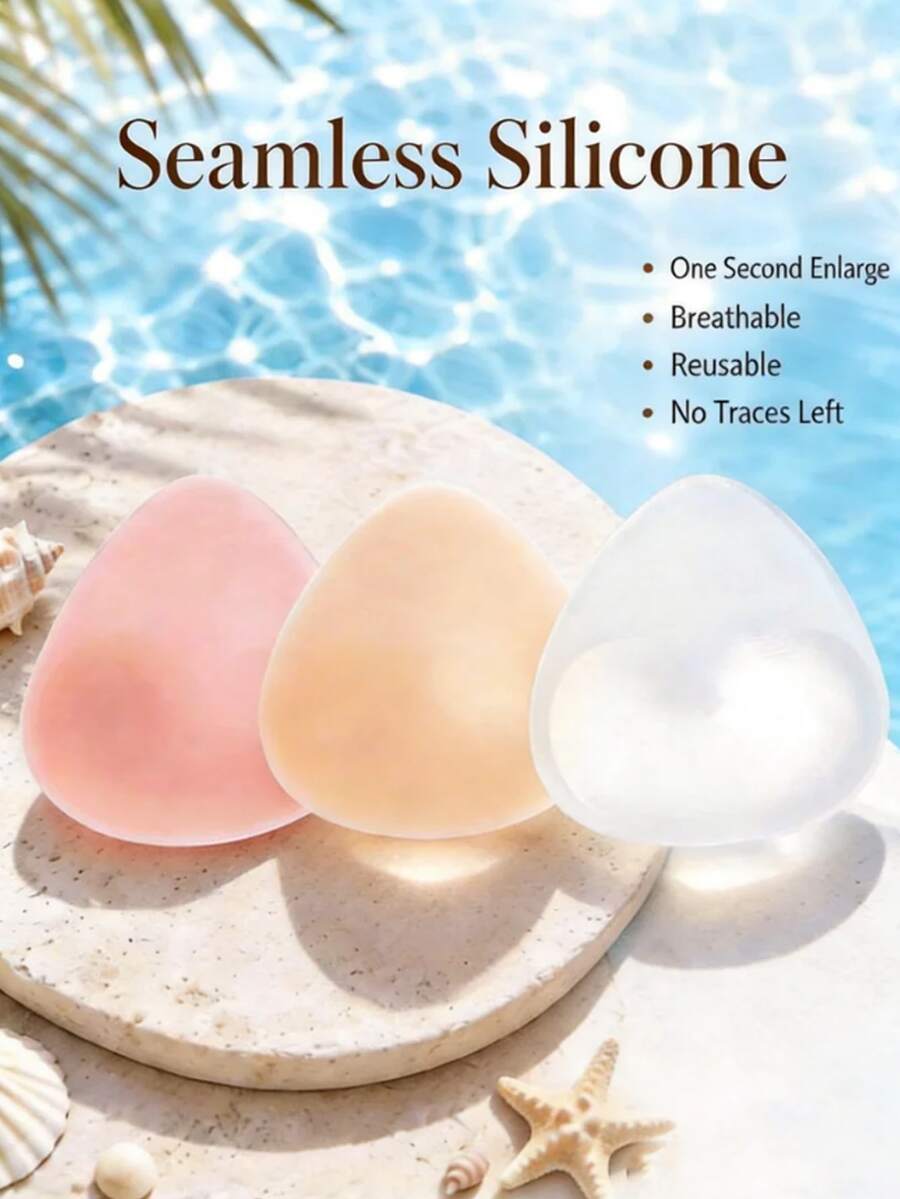 1 Set Women's Triangle Silicone Breast Pads, Self-Adhesive Push-Up Breast Pads. Thickened Sponge Padding, Suitable For Swimwear, Bikini, Invisible Support. - Multicolor - View 1