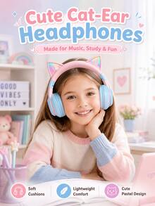 Headphone Bluetooth Nirkabel Bentuk Telinga Kucing Lucu dengan Lampu LED, Headset Lipat dan Dapat Diatur, Earphone Over-Ear Nyaman untuk Anak Perempuan, Kompatibel dengan iOS/Android untuk Bermain Game/Kelas Online - View 7