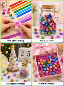 400 peças/200 peças - 10 Cores Tiras de Papel Origami Estrela da Sorte Brilhante, Papel de Artesanato Dobrável com Glitter para Fazer Estrela 3D DIY, Encher Garrafa de Desejos, Fazer Presentes Feitos à Mão, Scrapbooking, Atividades de Festa, Decoração de Casa, Artesanato de Sala de Aula, Decoração de Feriados e Projetos Criativos Feitos à Mão - Multicolorido - Visão 7