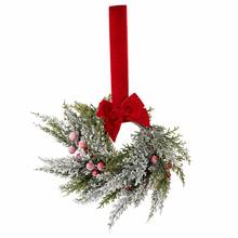 1pc Snowy Christmas Wreath With Bow And Long Hanging Strap, Green Foliage And Red Berries Holiday Wreath, Suitable For Door, Wall, Window, Cabinet, Entryway, Farmhouse Style Home And Winter Christmas Decor - Multicolor - View 8
