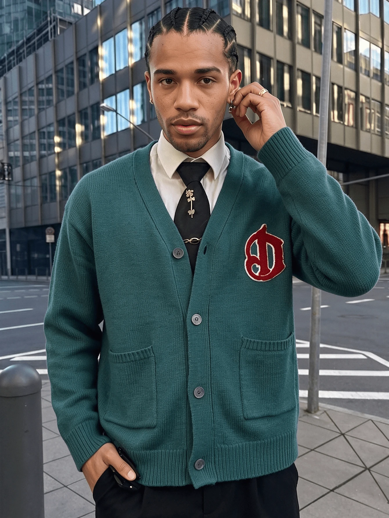 ANDREILEE Men's Fashion Casual Versatile Daily Commute Home Pocket Button Cardigan Long Sleeve V-Neck Knit Top Jacket Autumn/Winter - Green - View 1