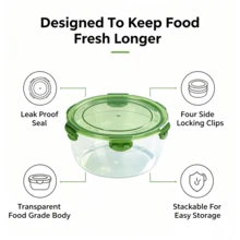 [1pc]Round Airtight Fresh-Keeping Lunch Box, Refrigerator Fruit Plastic Meal Box, Daily Kitchen Fresh-Keeping Bowl, Capacity 400-2000ml Optional - View 10