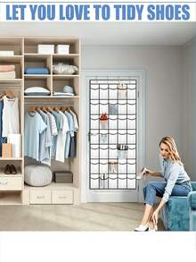 Large Capacity Door Hanging Shoe Storage Bag, Available In 40, 35, 24 Or 14 Slots. Made Of Breathable Non-Woven Fabric With Sturdy Black Frame, Dust-Proof And Moisture-Proof, Clear Visibility Of Contents. - View 11