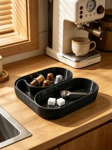 3D Printed Dual-Compartment Oval Storage Tray, Black And White, Entryway Key & Jewelry Organizer, Vanity Ring & Earring Holder, Desktop Organizer For Earphones, Perfume And Small Items, Minimalist Ins Style Home Decor - Multicolor - View 3