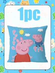Peppa Pig بطانية وسادة رمي بتصميم شخصية مربعة عصرية، خلفية زرقاء ساطعة بنمط موجي مع زخرفة دب تيدي، غلاف وسادة من البوليستر المتين والخفيف الوزن، بطانية وسادة ديكوري للأريكة، هدية مثالية - متعدد الألوان - مشاهدة 15