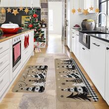1/2/3pcs Christmas Theme Kitchen Rugs, Flannel Kitchen Rugs With Christmas Tree & Snowflake Pattern, Soft Comfortable Absorbent Non-Slip Machine Washable With Anti-Slip Backing, Multi-Functional Home Floor Mat For Entryway, Living Room, Bedroom, Kitchen, Dining Room, Bathroom, Laundry Room, Patio, Hallway, Holiday Decor Christmas Arrangement - Multicolor - View 2