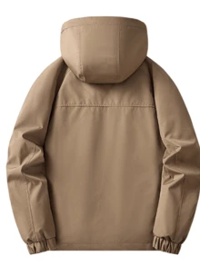 Men's Solid Color Casual Versatile Long Sleeve Jacket, Suitable For Daily Commute, Travel - Khaki - View 3