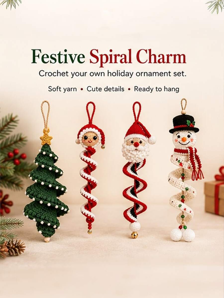 1 Set DIY Crochet Snowman Spiral Decoration Kit, 3D Christmas Hanging Ornament, Handmade Window, Porch, Wall And Holiday Tree Decor, Suitable For Beginners, Soft Yarn Handmade Kit - Christmas Ornament - View 1