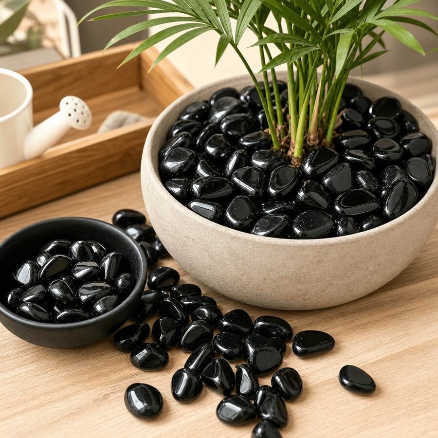 Natural Obsidian Polished Stones - Smooth Oval Shape, Suitable For Vase Filler, Aquarium Decor, Glass Tank Landscaping, Handicraft Making | Natural Mineral Specimen With Curved Base, For Home Decor Collection, Weaving Art Projects - Black - View 1
