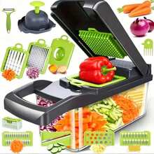 Pro Chopper 16-In-1 Multi-Function Vegetable Chopper With Container, Manual Onion Dicer, Fruit Slicer, Shredder And Grater, Interchangeable Blades, All-In-One Vegetable Chopper, Time-Saving Kitchen Essential Practical Home Gift, Suitable For Meal Prep - Gray-green - View 2