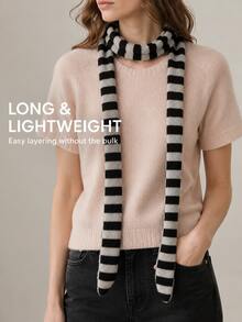 1pc Striped Thin Knit Scarf, Unique Sausage Shape, Atmospheric Decorative Narrow Scarf For Women, Fashion Item - Multicolor - View 3