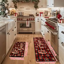 1/2/3pcs Christmas Theme Kitchen Rug, Flannel Kitchen Mat Red & Black Plaid Snowflake Pattern, Soft Comfortable Absorbent Non-Slip, Machine Washable With Non-Slip Backing, Suitable For Multiple Scenes: Doorway, Living Room, Bedroom, Kitchen, Dining Room, Bathroom, Laundry Room, Entryway, Christmas Holiday Home Decor Floor Mat - Multicolor - View 16