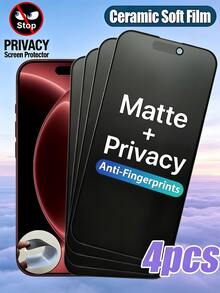 4Pcs Matte Anti Peeping Ceramic Film Anti Glare And Anti Fingerprint Mobile Phone Screen Protector Compatible With IPhone 18 Pro Max 17 And More Models Full Coverage Explosion Proof And Scratch Resistant Protective Film Soft Film - Black - View 2