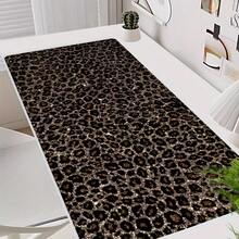1pc Vintage Leopard Print Extra Long Desk Mat, 2D Printed Washable Rubber Base Rectangular Keyboard & Mouse Pad, Aesthetic Halloween Animal Mat, Suitable For Home, Office, School, Gamers - Gold Leopard Print - View 3