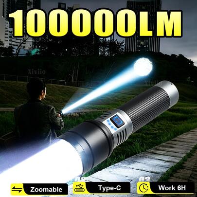 1 pieza Linterna LED portátil de alto brillo, tipo zoom telescópico recargable Type-C con 4 luces indicadoras de batería, 5 modos, material de aleación de aluminio resistente al agua IPX5, adecuada para caza, ciclismo, senderismo, pesca, camping, exploración y emergencias al aire libre