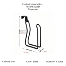 Over‑Cabinet Paper Towel Holder, No‑Drill Metal Roll Tissue Rack, Hanging Paper Roll Dispenser For Kitchen Bathroom Cabinet Door - B-Black - View 11