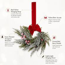 1pc Snowy Christmas Wreath With Bow And Long Hanging Strap, Green Foliage And Red Berries Holiday Wreath, Suitable For Door, Wall, Window, Cabinet, Entryway, Farmhouse Style Home And Winter Christmas Decor - Multicolor - View 12
